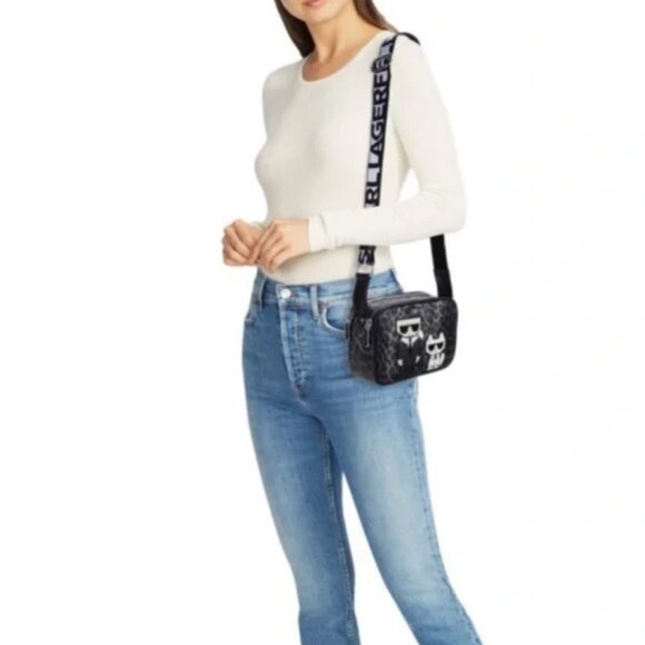 Karl Lagerfeld Maybelle Crossbody Black Ikons Leopard Airpods Coin Case - Picture 13 of 13